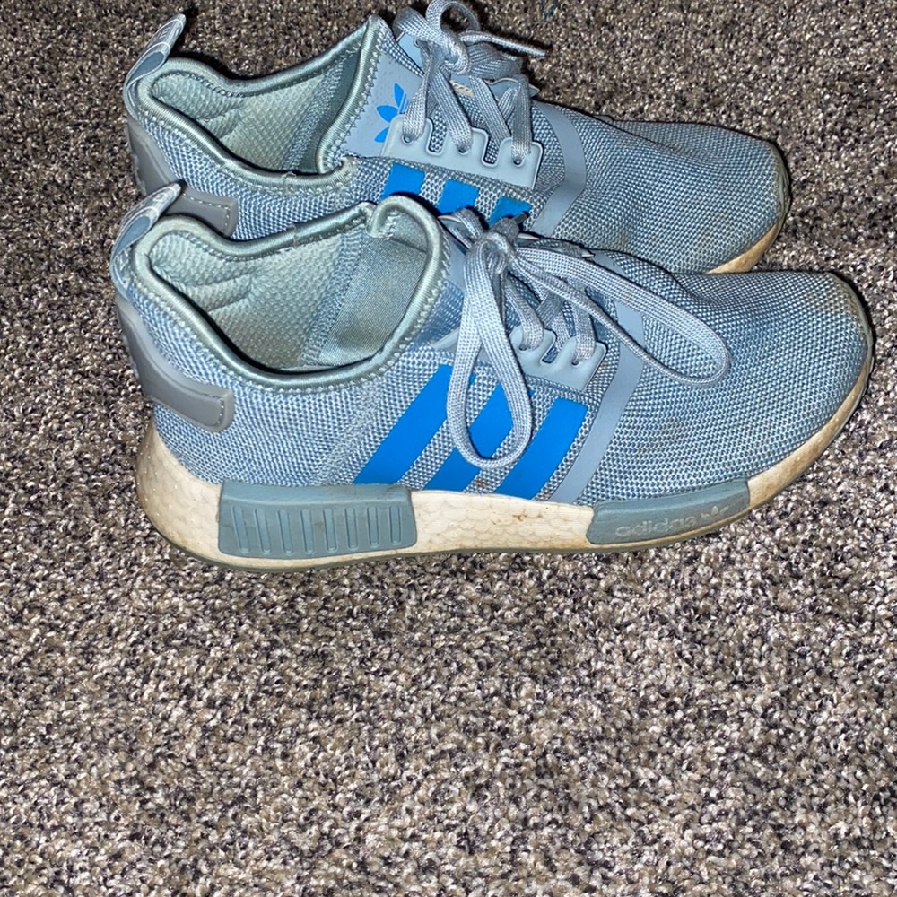 pretty worn blue adidas nmd. size women’s 5